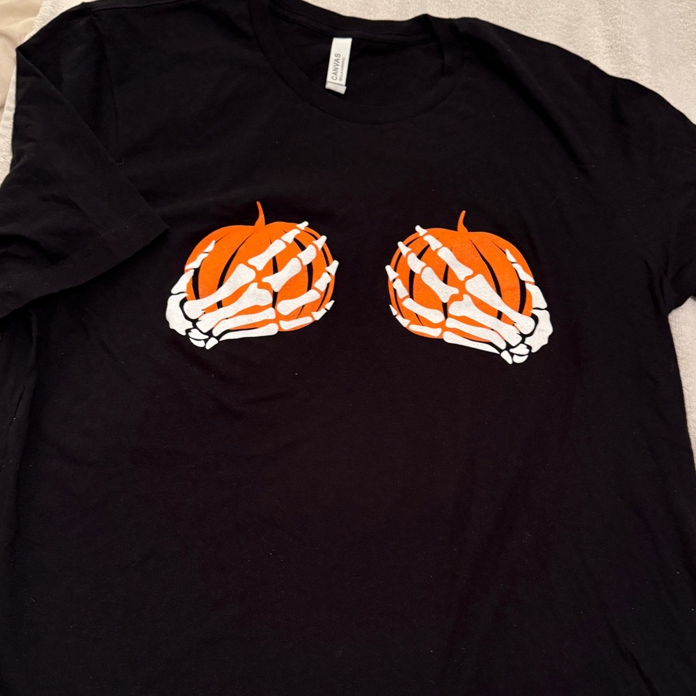 NEW Black T-Shirt with Orange Skeleton Design Bella Canvas Size XL